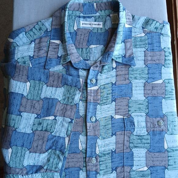 Pierre Cardin Mens Large Short Sleeve Casual Button up geometric print shirt - Picture 14 of 14